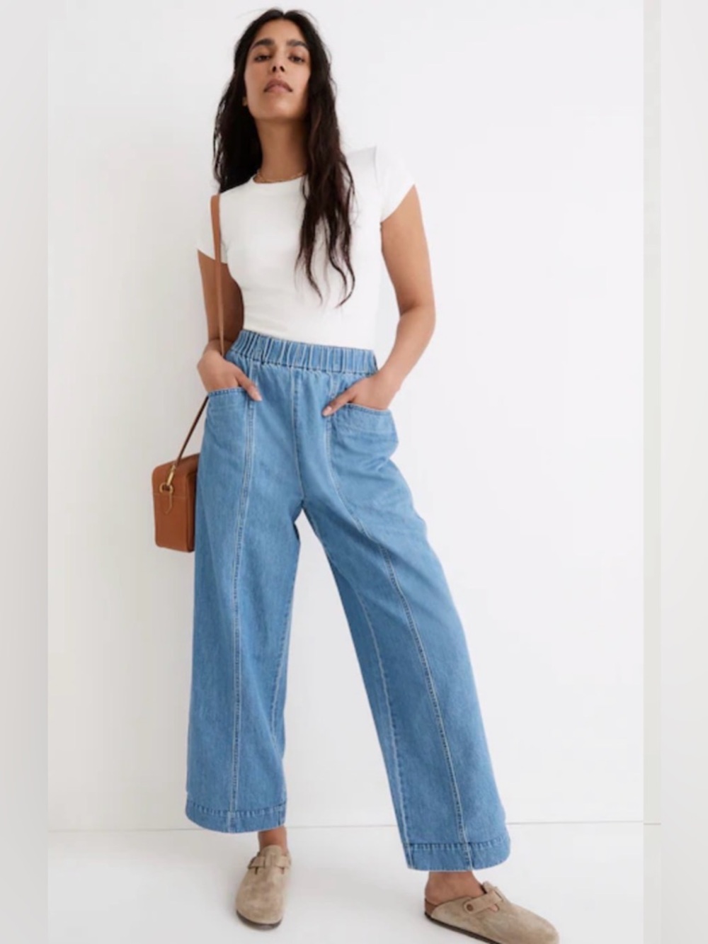 Madewell High Rise Pull On Wide Leg Crop Pants Medium Ashgrove Wash